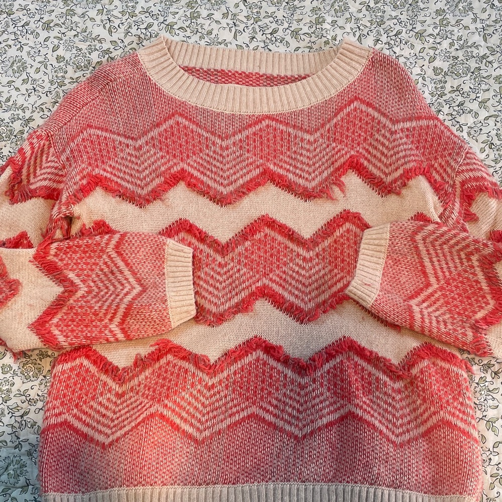 LOFT Chevron Pattern Sweater in Pink and Cream